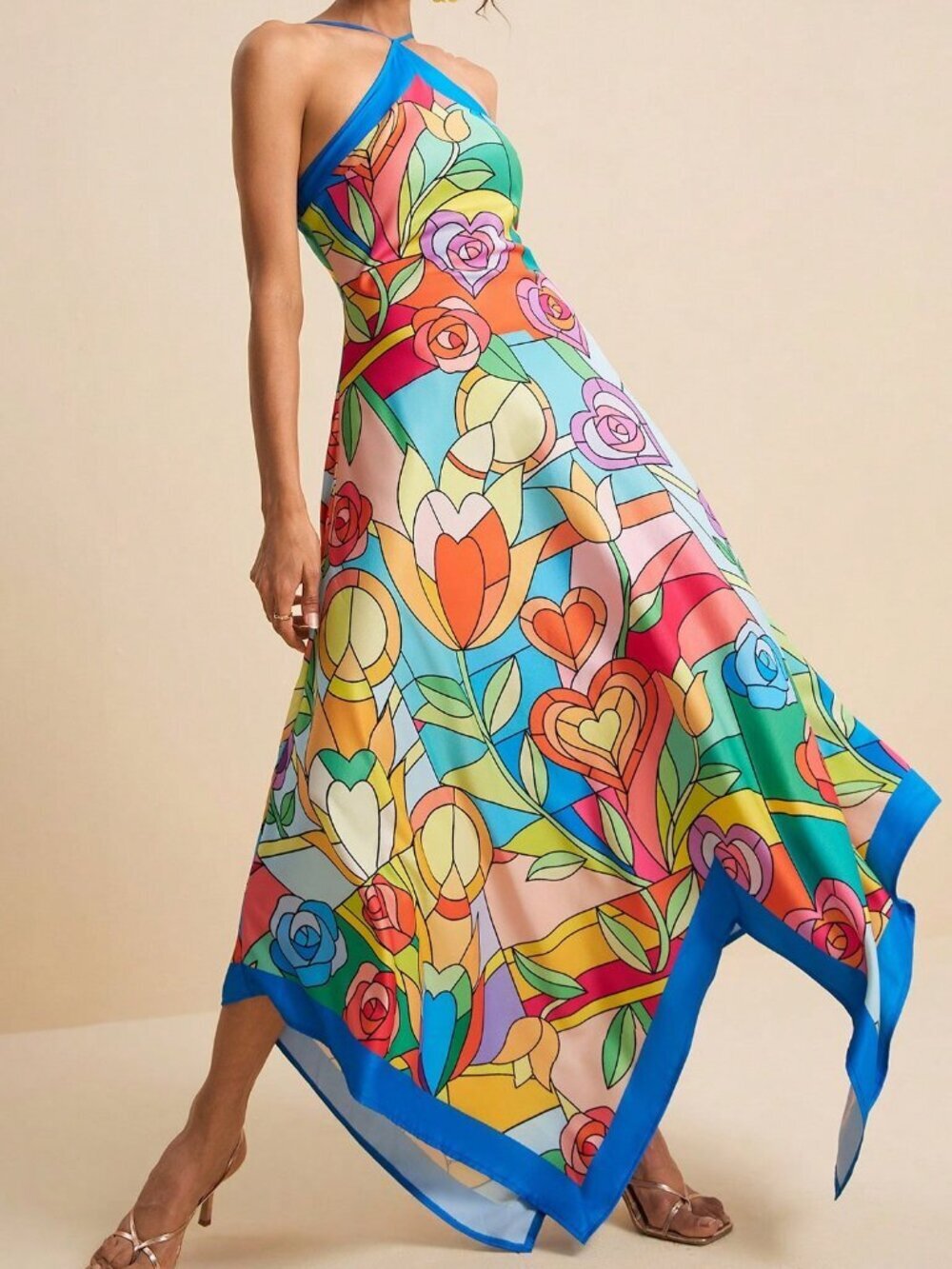 Multicolor Casual Women's Print Asymmetrical Hem Dress - Picture 4 of 5